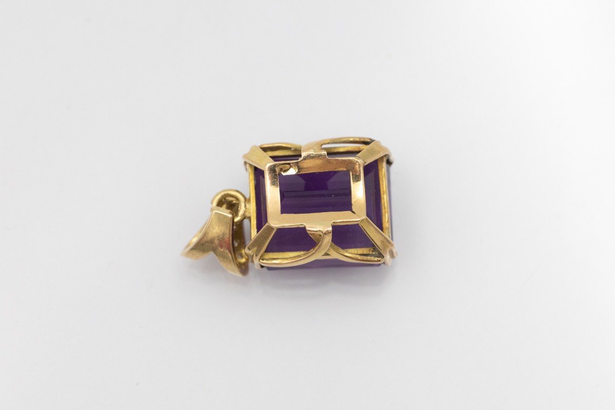 Vintage Gold Pendant Set With Amethysts And Diamonds.-photo-4