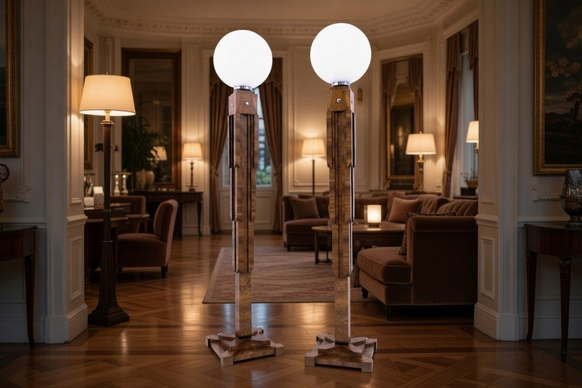 Pair Of Art Deco Floor Lamps, Poland, Circa 1940. Restored.-photo-2