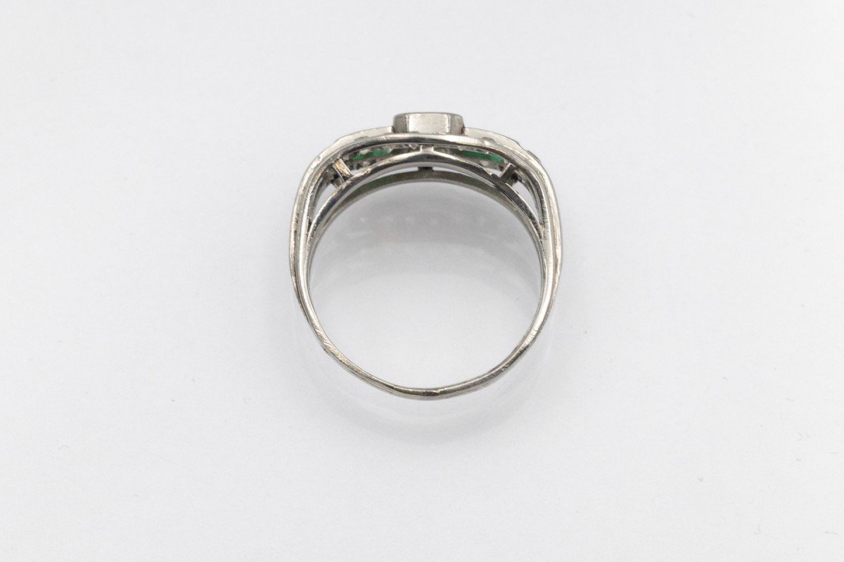 Platinum Signet Ring Set With Diamonds And Emeralds, Mid-20th Century-photo-4