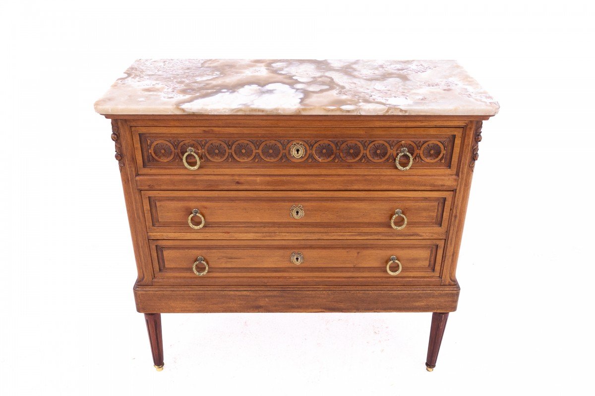 Commode ancienne à plateau en pierre, vers 1880, France.