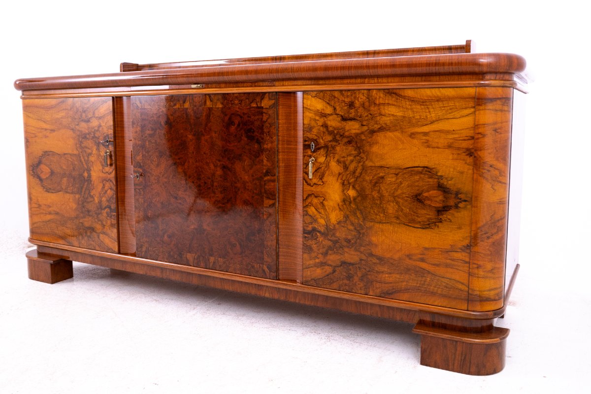 Antique Art Deco Chest Of Drawers/sideboard, Poland, Circa 1930. After Restoration.-photo-3