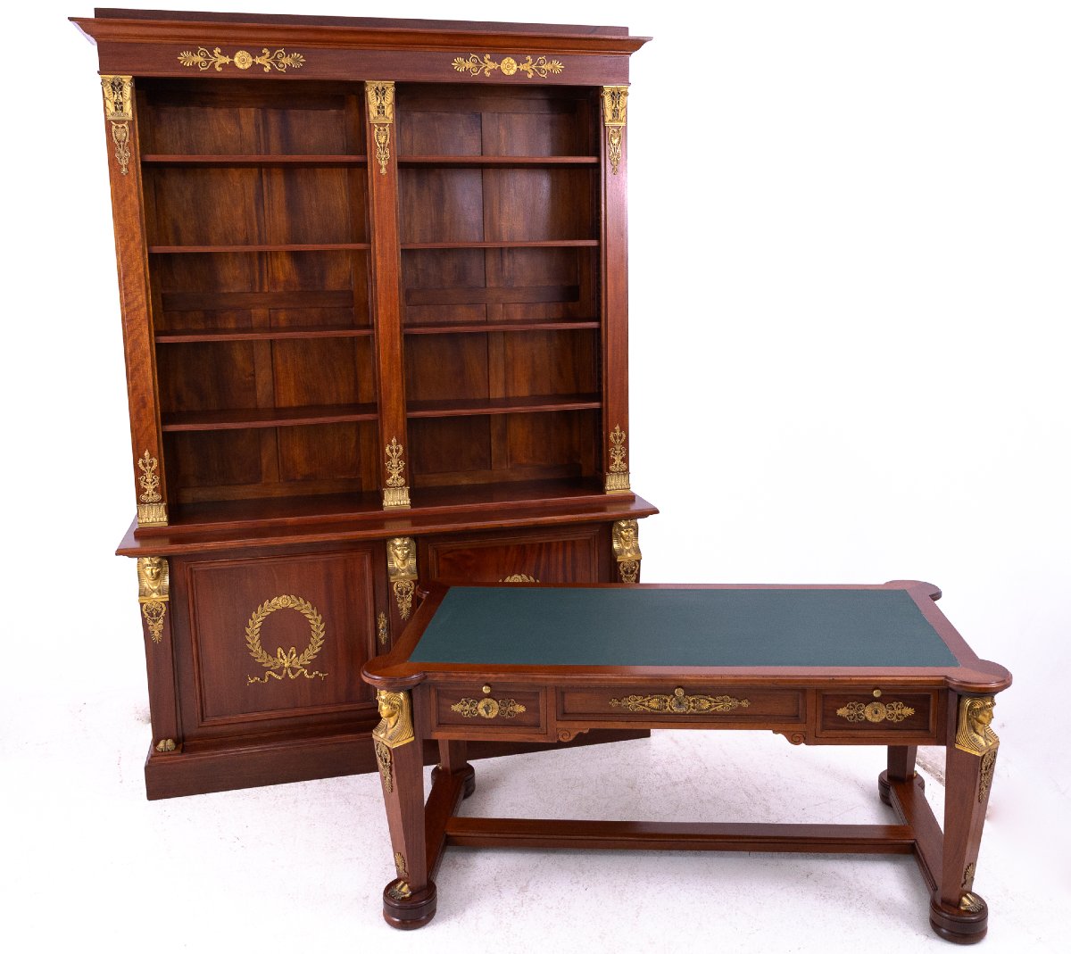 Stunning Empire-style Mahogany Desk With Bookcase, France.-photo-4