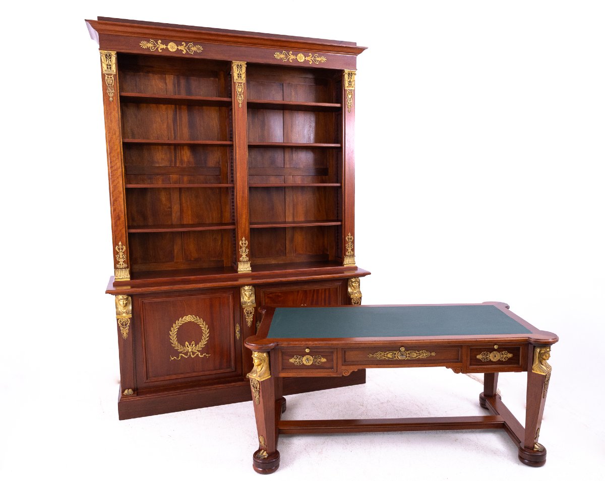Stunning Empire-style Mahogany Desk With Bookcase, France.