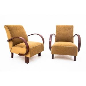 Deux Fauteuils Jaunes De J. Halabala, Tchécoslovaquie, Années 1930. Après Rénovation