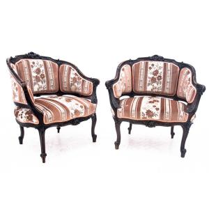 A Pair Of Old Armchairs, France, Turning From The 19th And 20th Centuries.