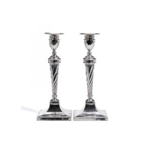 A Pair Of Silver Candlesticks, Signed Thomas Daniell, Sheffield 1784.