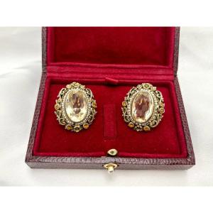 Antique Silver Earrings With Citrines, Garnets And Pearls, Circa 1900.