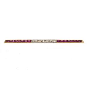Broche Art Déco En Or Avec Rubis Et Diamants