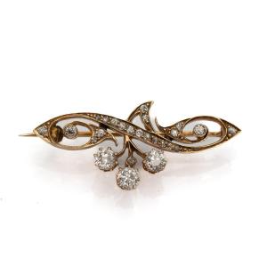 Antique Gold Brooch With Art Nouveau Diamonds