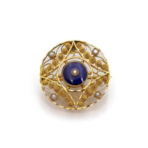 Antique Brooch-pendant With Enamel And Pearl