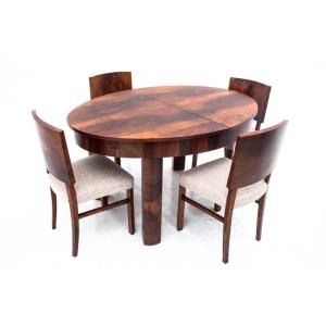 Art Deco Style Table With Chairs, Poland, 1950s. After Renovation.