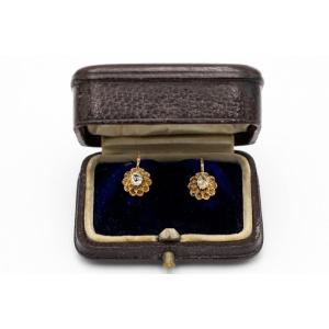 Antique Gold Earrings With Diamonds And Diamonds 0.45ct, Austria-hungary, 1872-1922