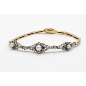 Proantic: Bracelet Italien Vintage En Or Diamants Et Pierres Fines