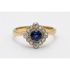 Antique Gold Ring With 0.30ct Old Cut Diamonds And Blue-violet Sapphire, Great Britain