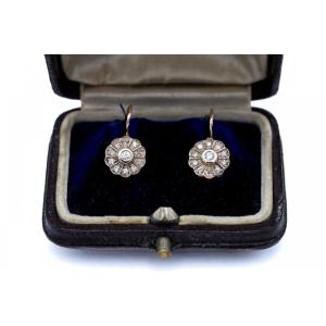 Antique Gold And Diamond Flower-shaped Dangling Earrings, Austria-hungary, 