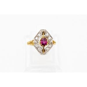 Gold Ring With Rubies And Diamonds, Mid-20th Century.