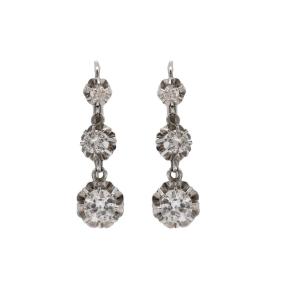 Antique Earrings In Platinum And 1.85ct Diamonds, France, Early 20th Century.