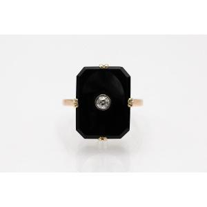Bague Art Déco en onyx et diamant, Autriche, années 1920.