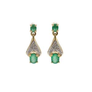 Boucles d'oreilles élégantes vintage en or avec émeraudes et diamants, milieu du XXe siècle.