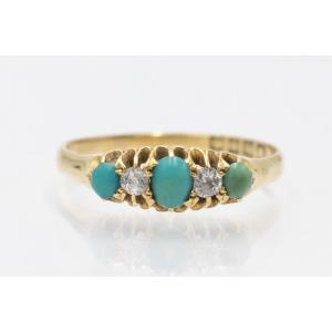 Bague ancienne avec turquoises et diamants, 1903.