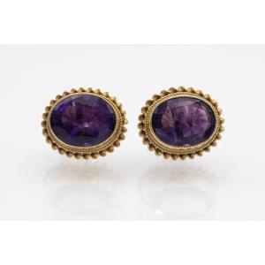 Boucles d'oreilles vintage en or avec améthystes, Grande-Bretagne, seconde moitié du XXe siècle