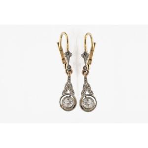 Antique Gold And Platinum Earrings With Diamonds, First Half Of The 20th Century.