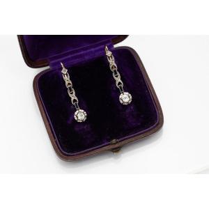 Art Deco Style Gold Drop Earrings With Diamonds And Sapphires.