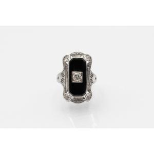 Vintage Art Deco Diamond And Onyx Ring, 1930s.