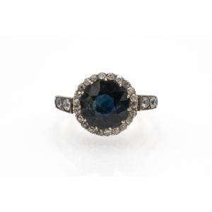 Antique Gold Ring Adorned With A Sapphire And Impressive Diamonds, Early 20th Century.