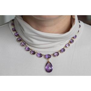 Antique Gold Rivière Necklace Adorned With Amethysts, First Half Of The 20th Century.