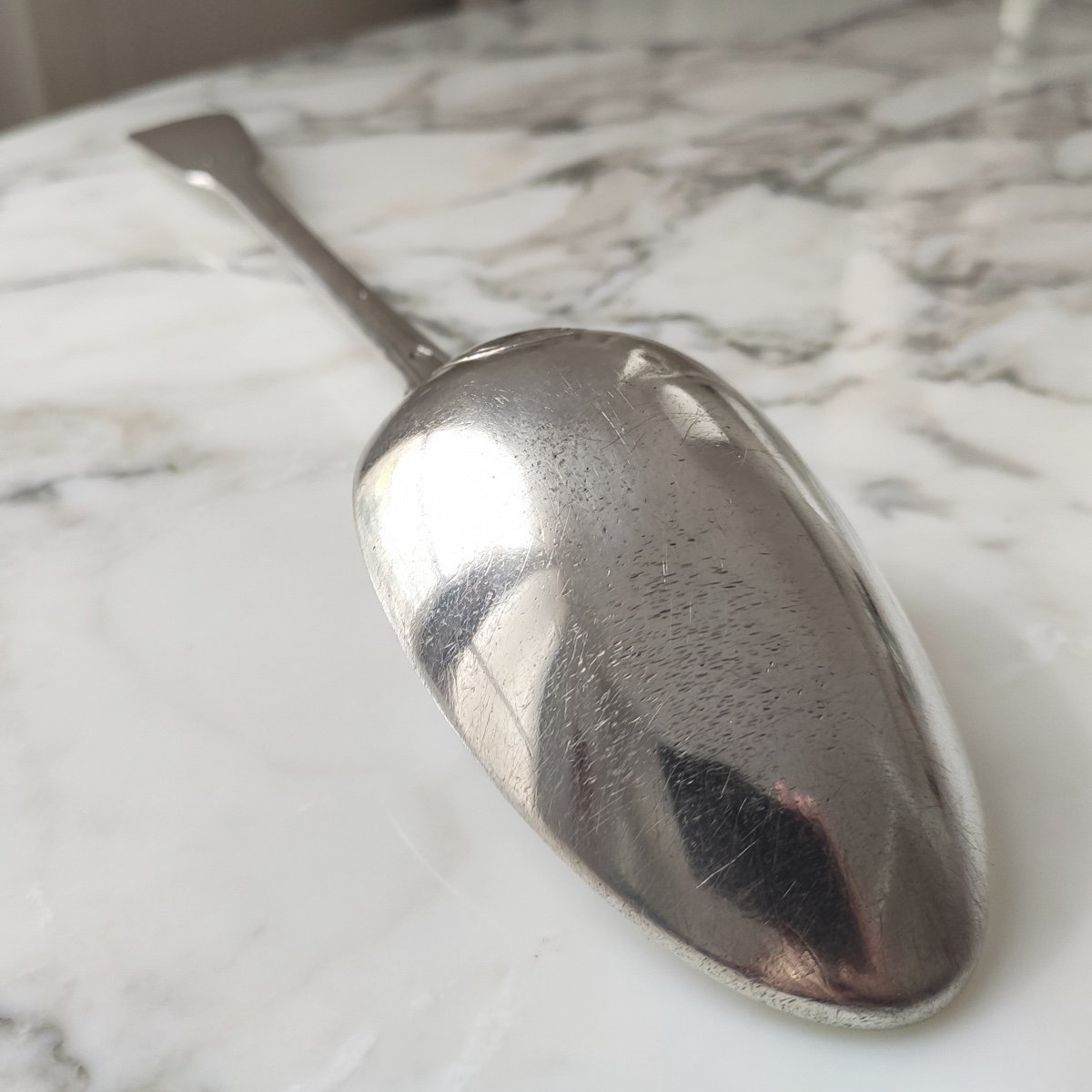 Large Pot Spoon, Ragout In Sterling Silver From The Eighteenth Century. Filet Model Louis XV.-photo-4