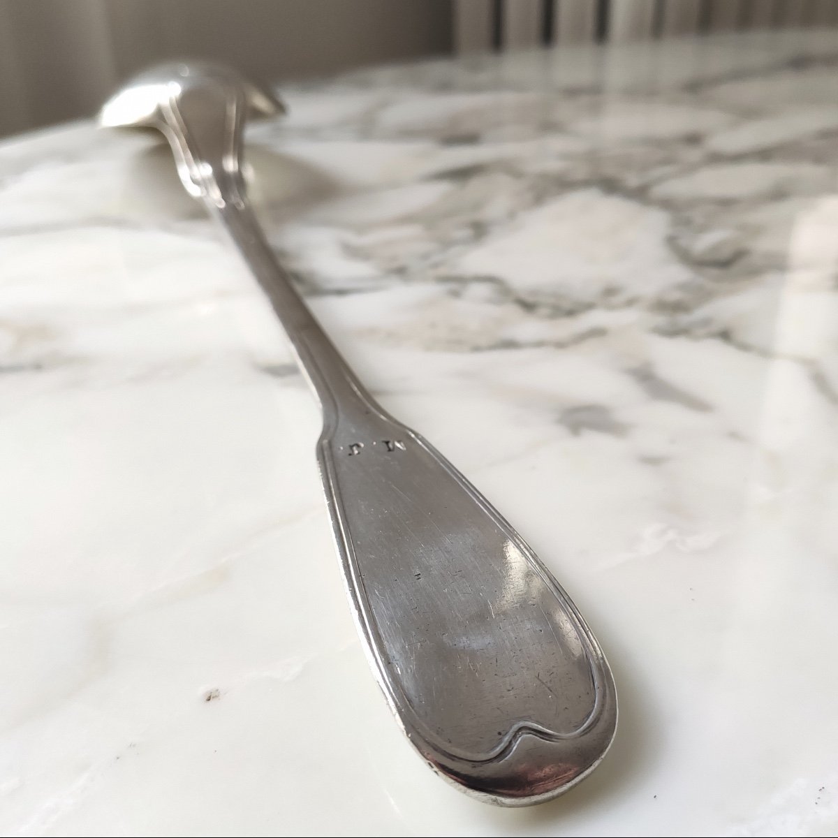 Large Pot Spoon, Ragout In Sterling Silver From The Eighteenth Century. Filet Model Louis XV.-photo-1