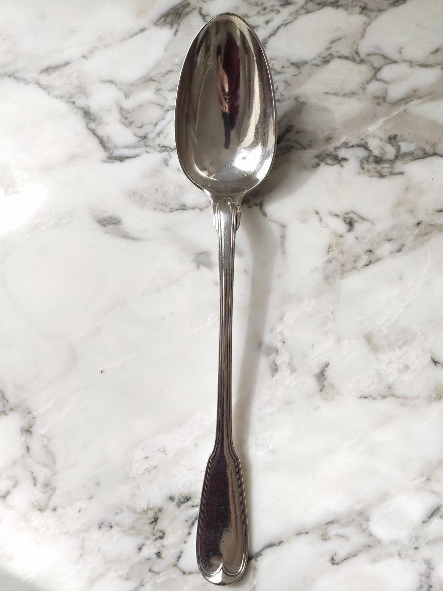 Large Pot Spoon, Ragout In Sterling Silver From The Eighteenth Century. Filet Model Louis XV.