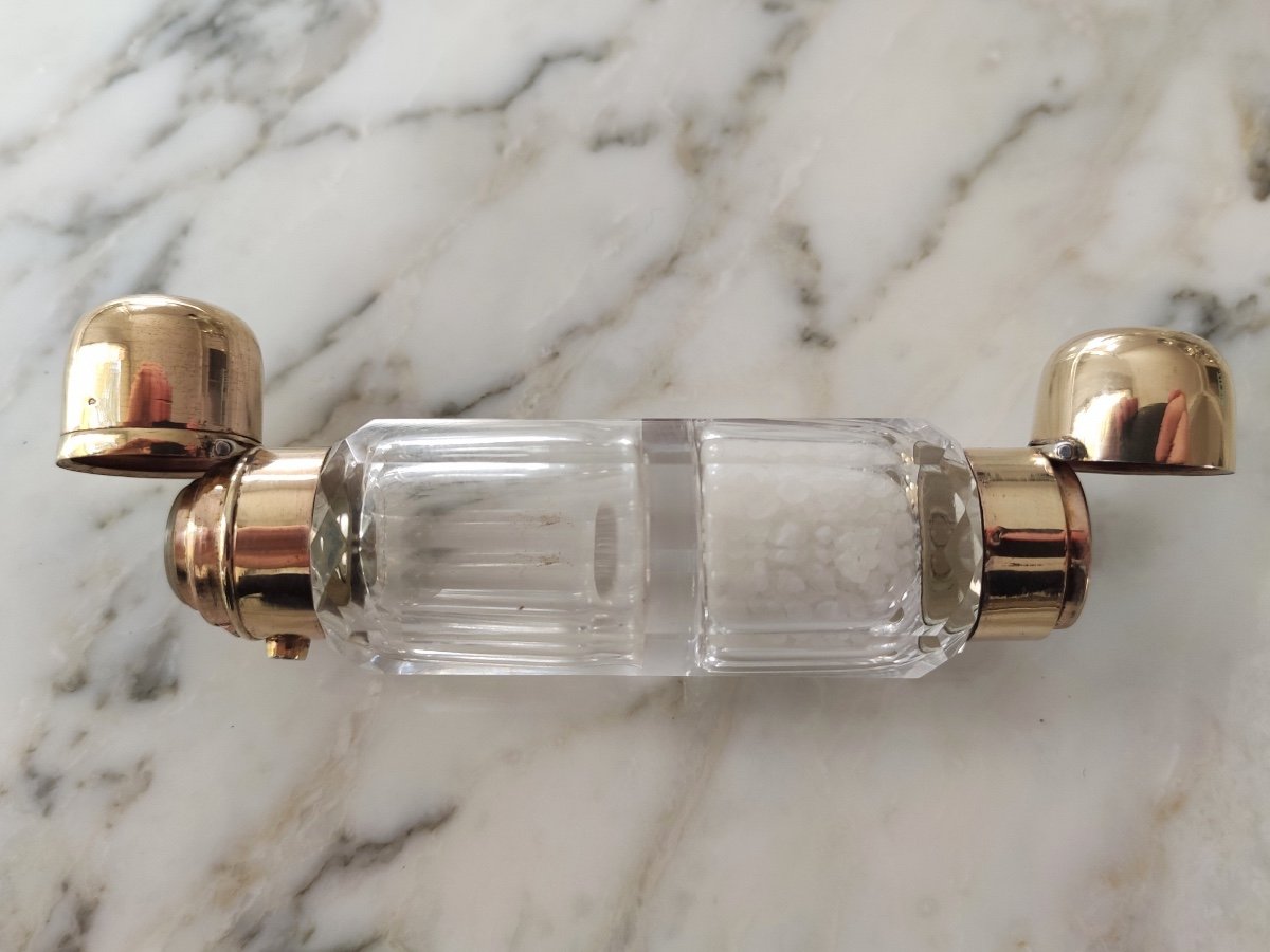 Superb Double Salt And Perfume Bottle In Glass And Vermeil Solid Silver. France XIX - XX.-photo-5