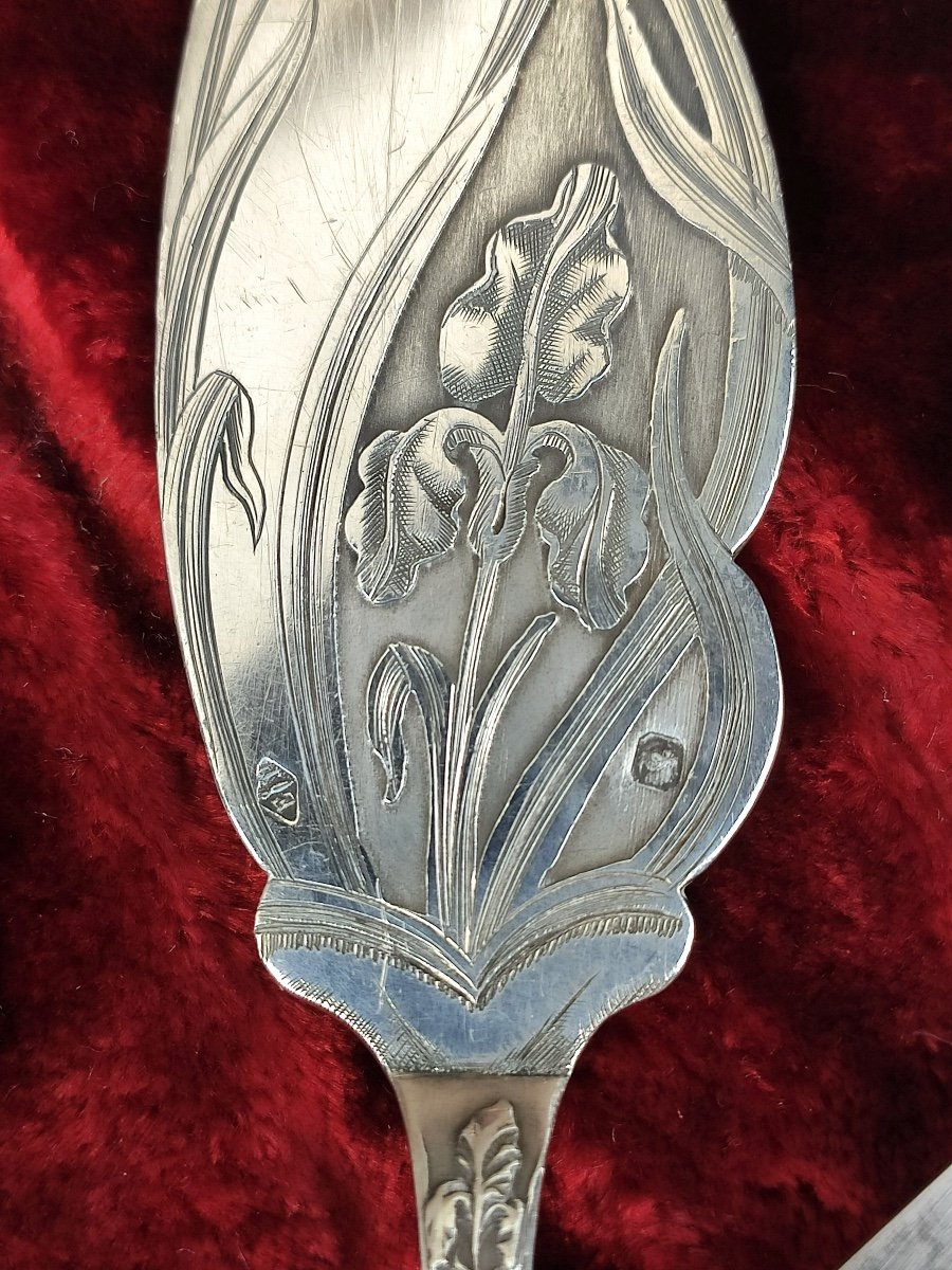 Puiforcat: Exceptional Set Of Silver Service Cutlery, Iris Art Nouveau. Salad,-photo-7
