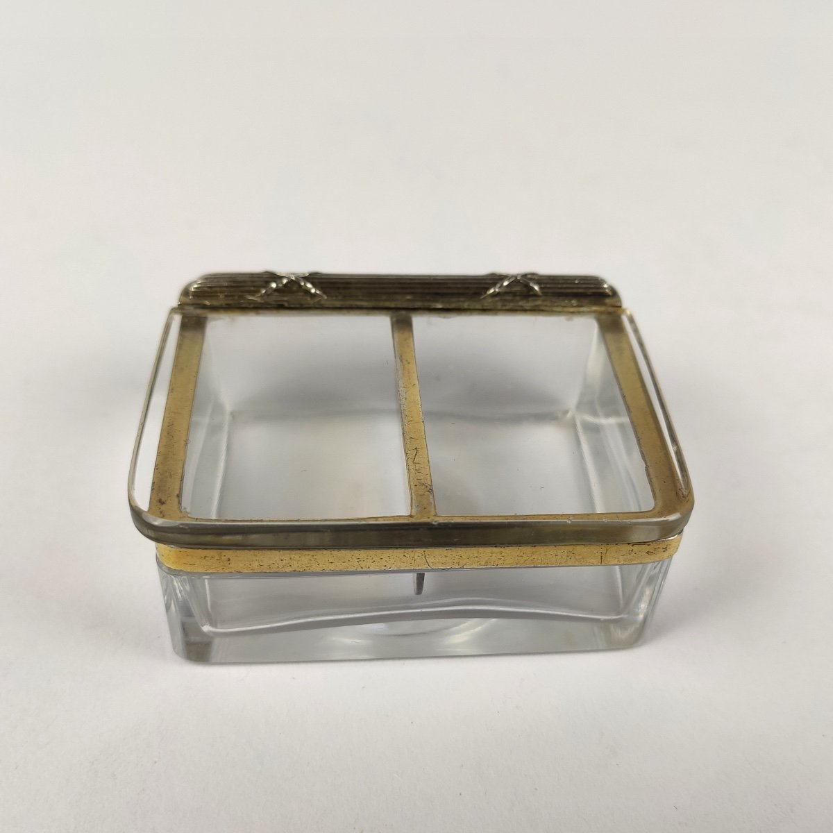 Interesting Double Box Or Box In Glass, Sterling Silver And Vermeil. St. Louis XVI-photo-2