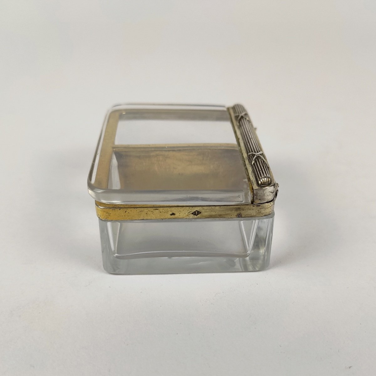 Interesting Double Box Or Box In Glass, Sterling Silver And Vermeil. St. Louis XVI-photo-3