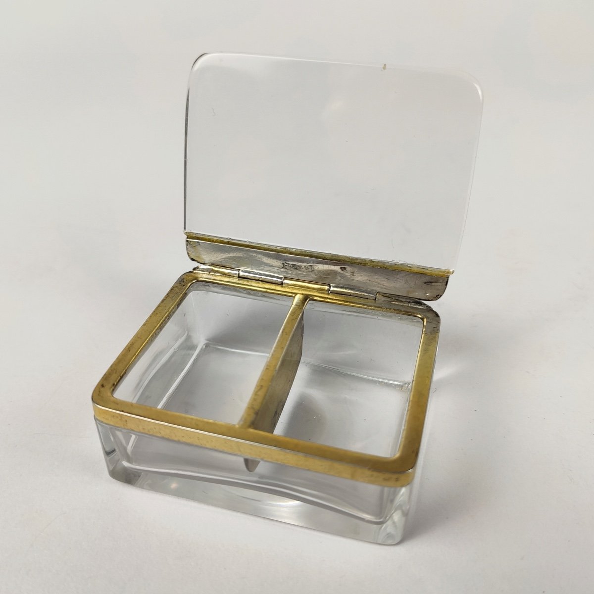 Interesting Double Box Or Box In Glass, Sterling Silver And Vermeil. St. Louis XVI-photo-3