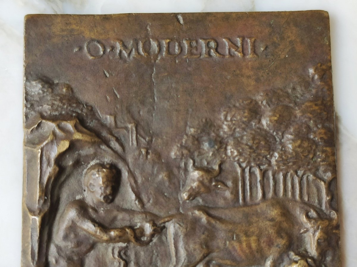 Moderno : plaquette en bronze Hercule et Cacus / le vol du troupeau de Géryon, Padoue, XVIe siè-photo-4