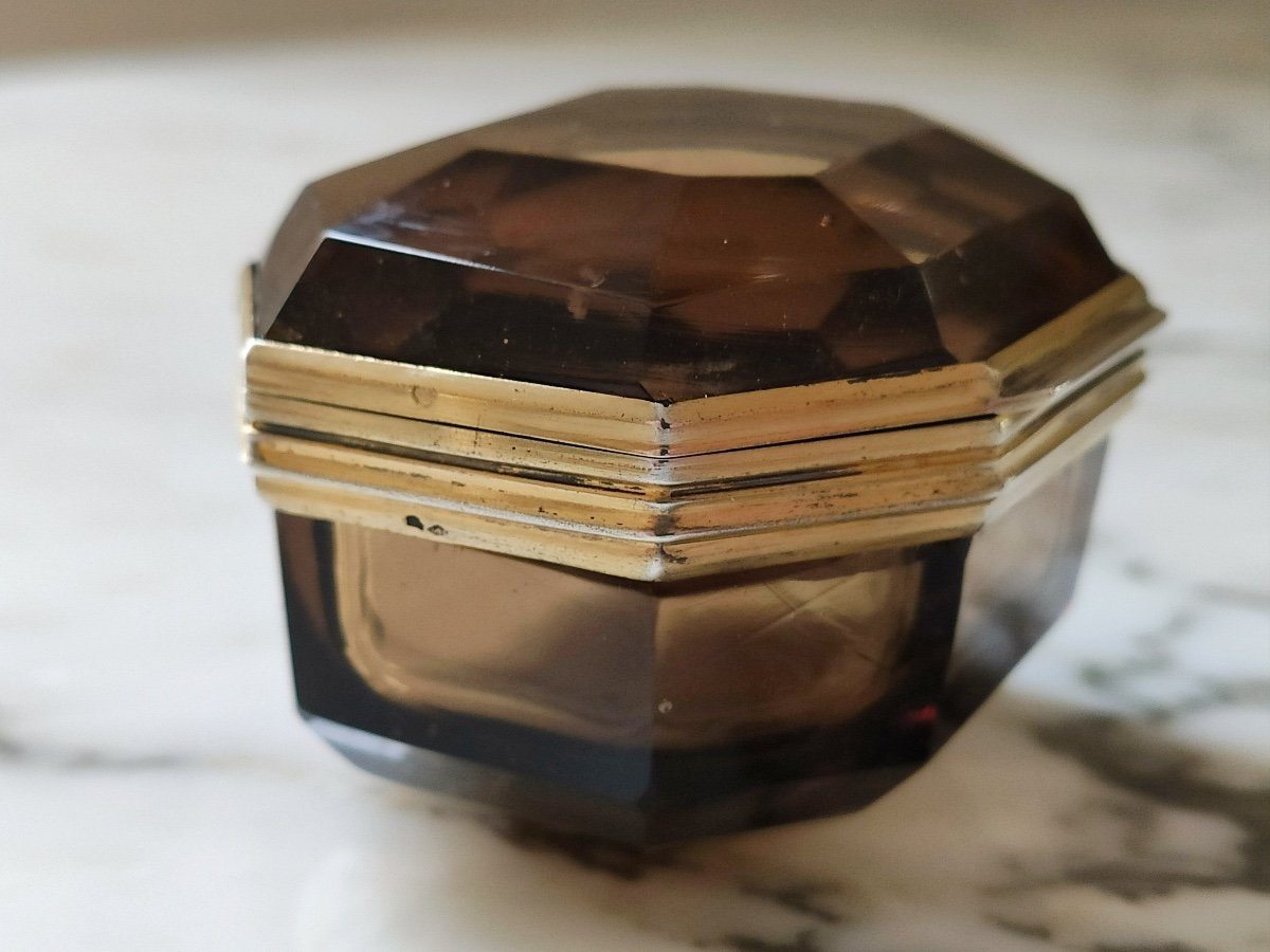 Gaston Bardiès : Rare Petit Coffret Octogonal En Cristal Fumé Et Argent Vermeil Art Déco. C1910-photo-7