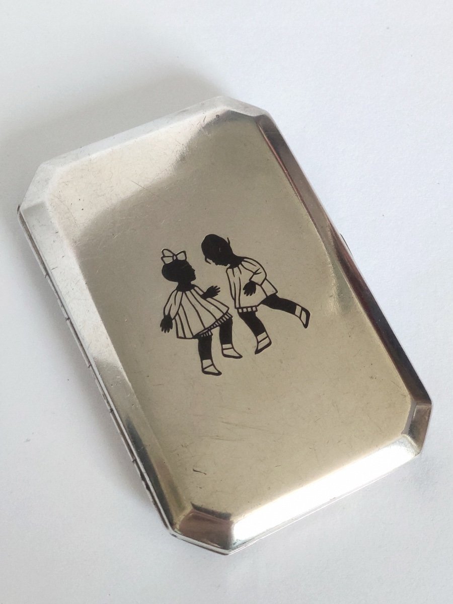 Franz Bibus (?) Cigarette Case In Enameled And Vermeil Sterling Silver. Czechoslovakia Art Deco