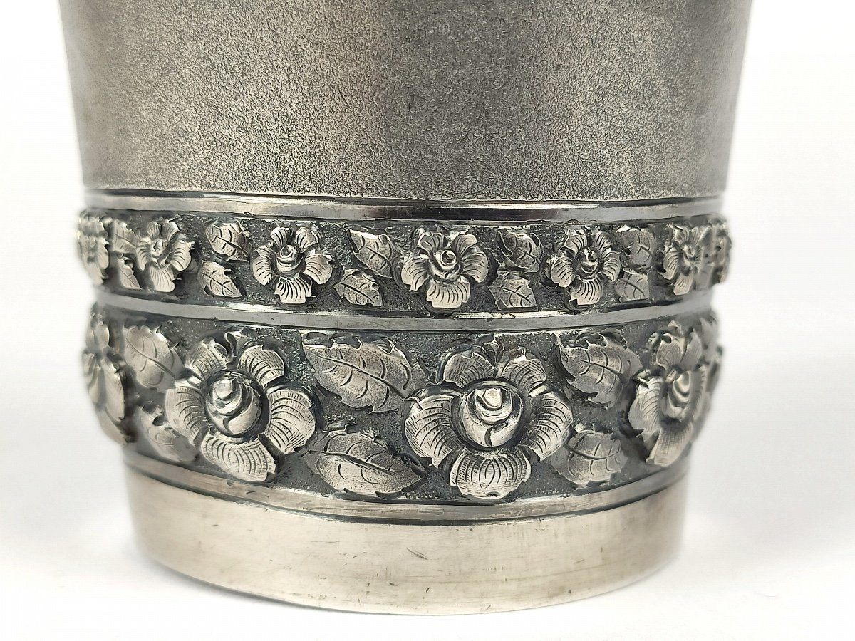India: Very Heavy Timpani In Sterling Silver Decorated With Goddess And Flowers. 19th - 20th-photo-7