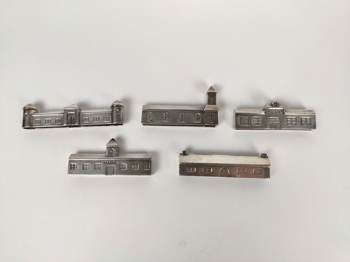 Gallia For Christofle: Rare Suite Of Building Knife Holders In Silver Metal.-photo-3