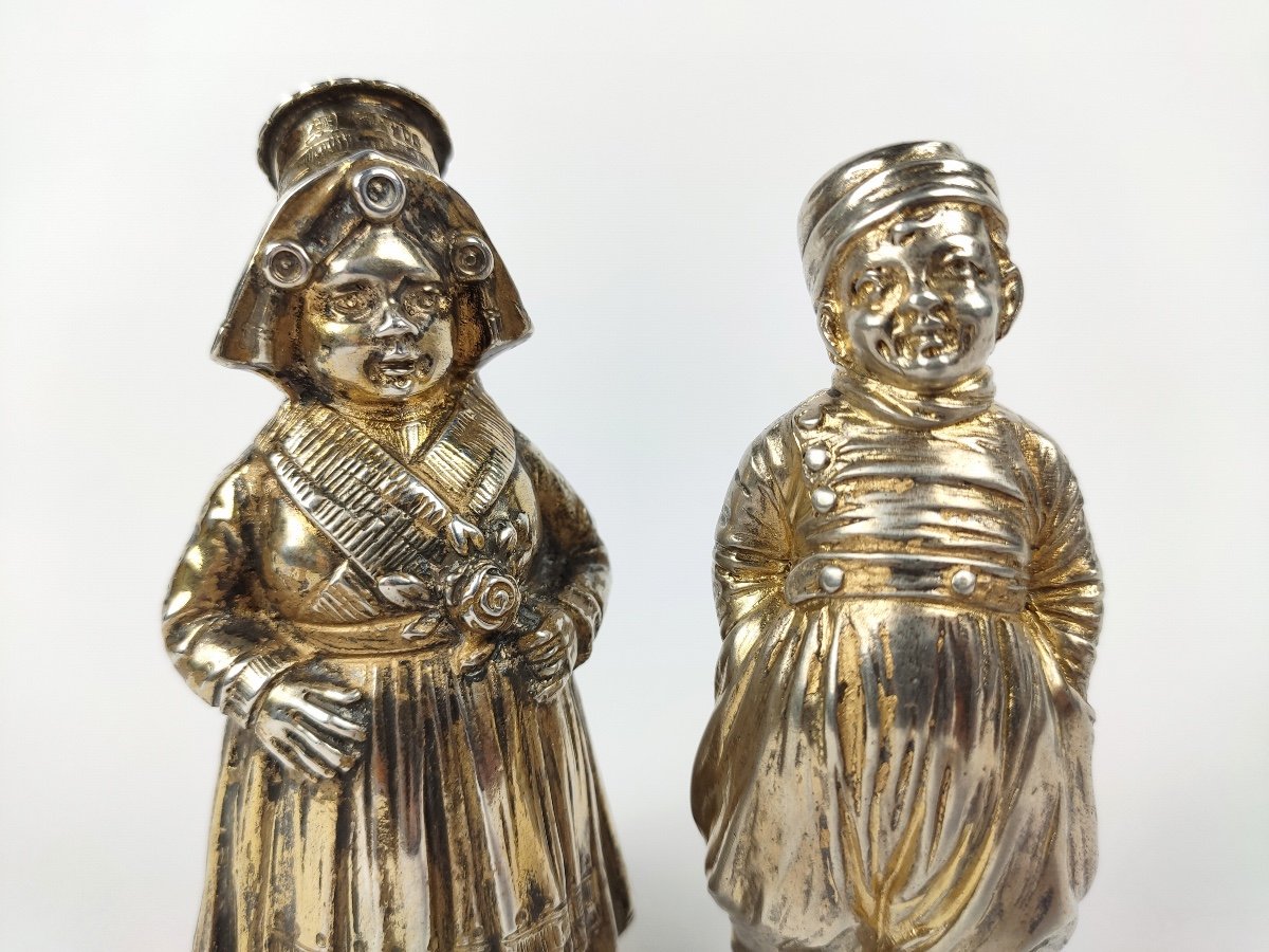 Charming Pair Of Salt / Pepper Shakers In Anthropomorphic Sterling Silver. -photo-1