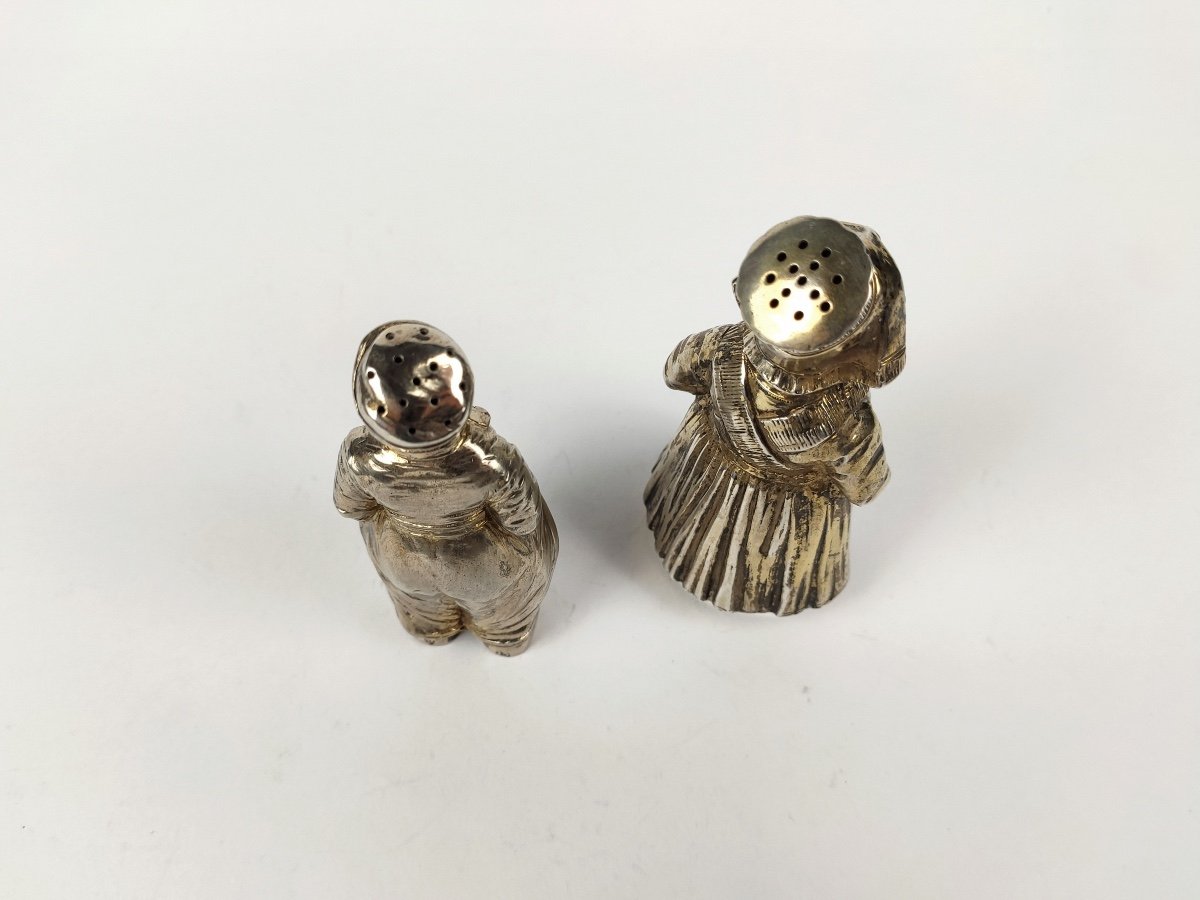 Charming Pair Of Salt / Pepper Shakers In Anthropomorphic Sterling Silver. -photo-6