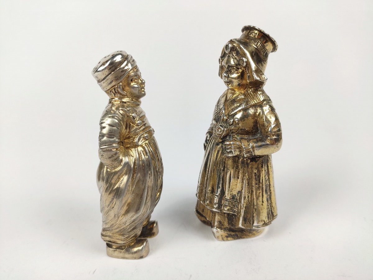 Charming Pair Of Salt / Pepper Shakers In Anthropomorphic Sterling Silver. -photo-8