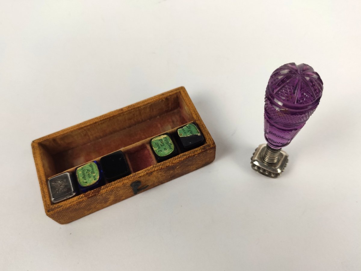 Exceptional Wax Seal In Glass & Solid Silver With Multiple Matrices. England 19th Century-photo-3