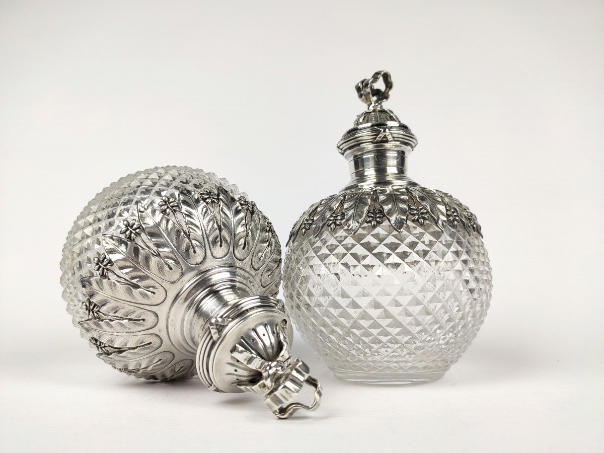  E Roger & Baccarat (?) : Magnifique Paire De Flacons En Cristal Et Argent Massif XIXe - XXe