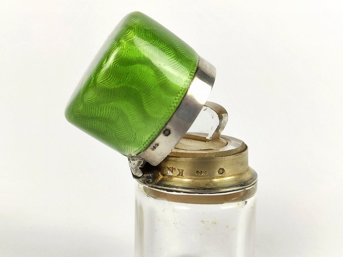 Ga Scheid : Flacon à Sel Ou à Parfum En Cristal, Argent Massif Guilloché Et émaillé.-photo-4
