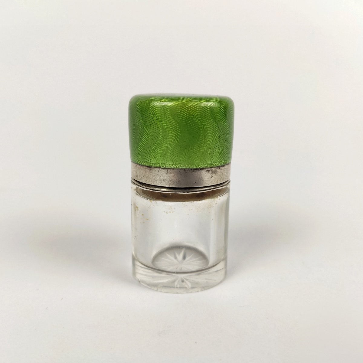 Ga Scheid : Flacon à Sel Ou à Parfum En Cristal, Argent Massif Guilloché Et émaillé.-photo-3